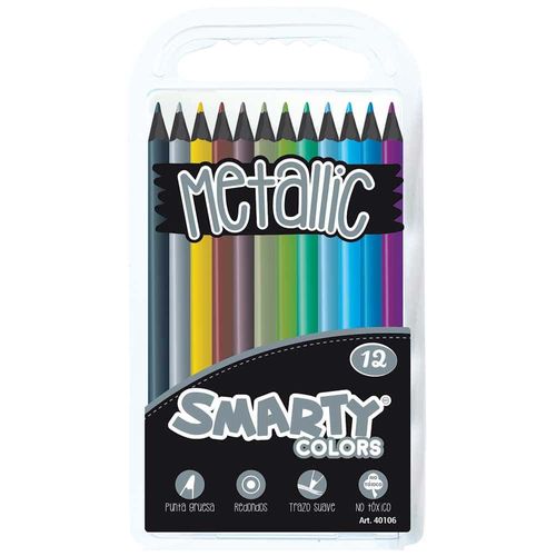 Lápices de Colores Redondos con 12 Piezas Largos Colores Metálicos Smarty 40106