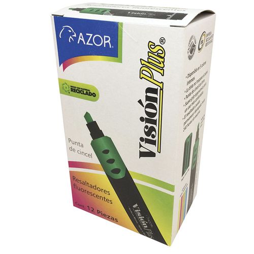 Marcador Fluorescente Grueso Verde Caja con 12 Piezas Vision Plus