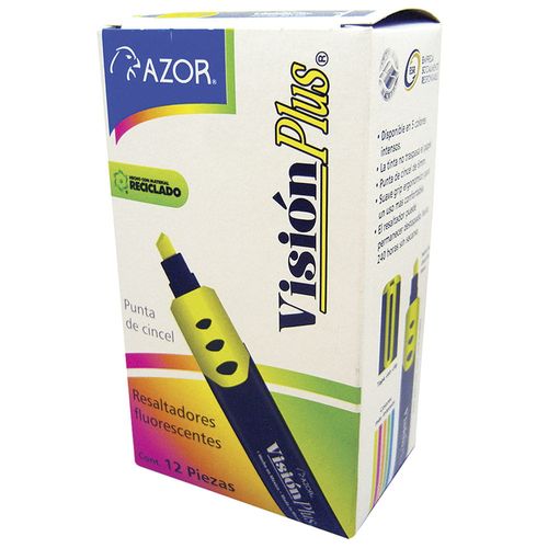Marcador Fluorescente Grueso Amarillo Caja con 12 Piezas Vision Plus