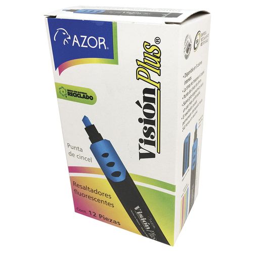 Marcador Fluorescente Grueso Azul Caja con 12 Piezas Visión Plus Azor