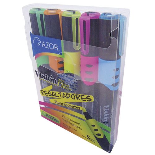 Marcador Fluorescente Grueso Estuche con 5 Piezas Colores Surtidos Vision Plus