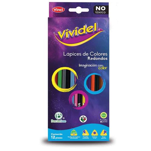 Lápices de Colores Caja con 12 Piezas Largos Redondos de 4 mm Vividel