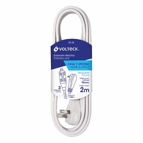 Extensión Eléctrica de 3 Contactos de 2 m Blanco Ed-2B Volteck