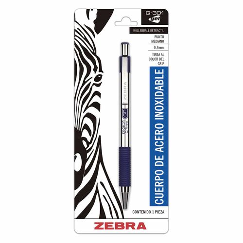 Bolígrafo de Gel Retráctil Azul Blíster G-301 Zebra