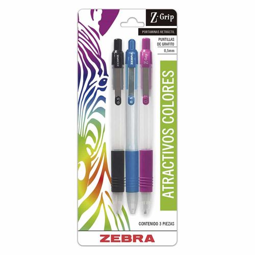 Lapicero de 0.5 mm Colores Surtidos Blíster con 3 Piezas Z-Grip Zebra