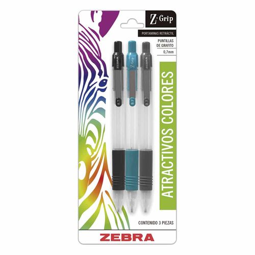 Lapicero de 0.7 mm Colores Surtidos Blíster con 3 Piezas Z-Grip Zebra