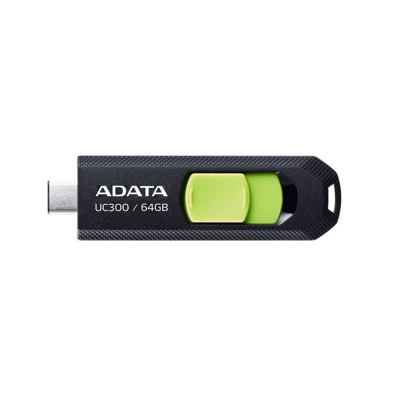 Memoria-USB-3.2-Gen-1-Tipo-C-64GB-UC300---Conector-deslizable-sin-tapa.-Plastico-color-NEGRO-VERDE--ACHO-UC300-64G-RBK-GN