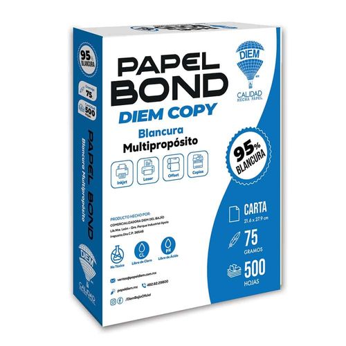 PAPEL BOND DIEM COPY 95% BLANCURA  75G TAMAÑO CARTA