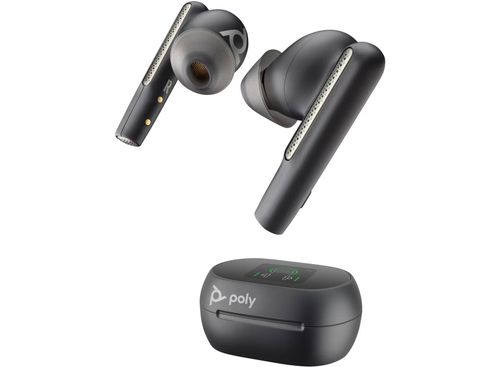 POLY Voyager Free 60+ Audífonos UC negro carbono + Adaptador USB-A BT700 + Estuche de carga con pantalla táctil