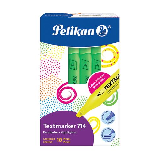 Marcador Fluorescente Grueso Verde 714 Caja con 10 Piezas Pelikan