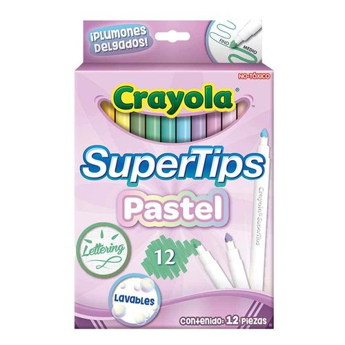 Marcador para Colorear Delgado Colores Pastel Estuche con 12 Piezas Supertips Crayola