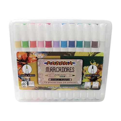 Marcador Acrilico Para Colorear Doble Punta Pincel 12 Piezas
