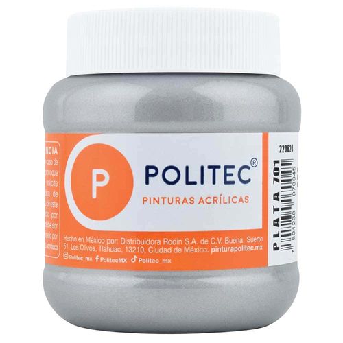 Pintura Acrílica Plata Frasco con 250 ml Politec 70045