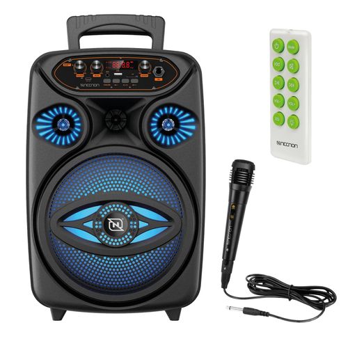 Bafle Karaoke NECNON Bluetooth 8 pulgadas NB-08W TWS Incluye Microfono Alambrico Control Remoto Radio FM Micro SD USB AUX 3.5MM Iluminacion LED Contro