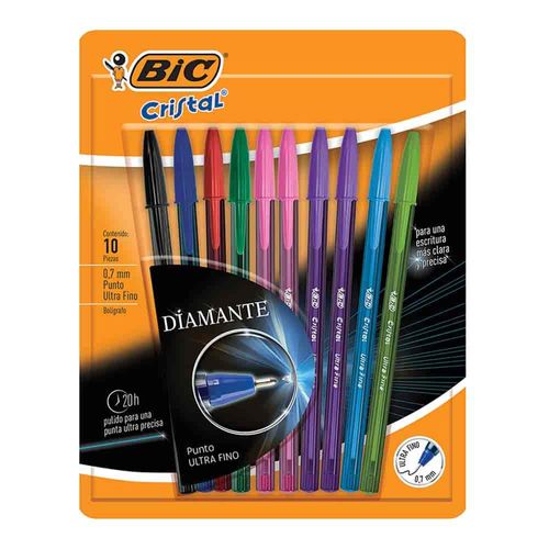Bolígrafo Punto Ultra fino Stick Fashion Colores Surtidos Blíster con 10 Piezas Bic Diamante