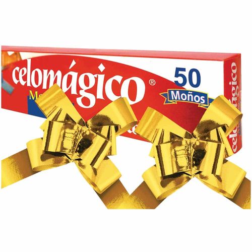 Moño para Regalo Mediano Metálico Oro Bolsa con 50 Piezas Celomágico Janel 4380000110