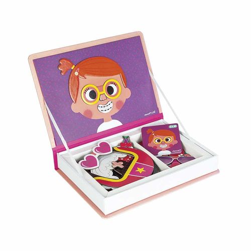 Magnetibook Caras Locas de Niñas con 55 Imanes Juego de Madera para Niños Janod J02717