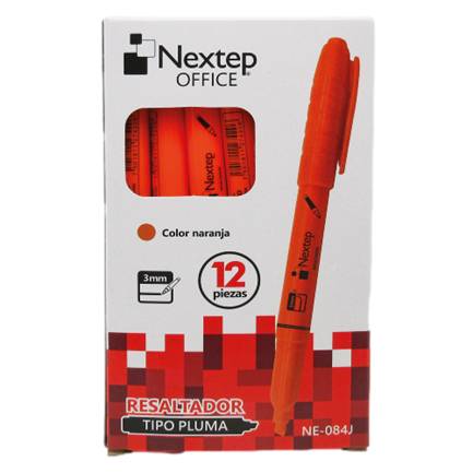 Resaltador Nextep NE-084J Tipo Pluma color Naranja punta Cincel con 12 piezas -