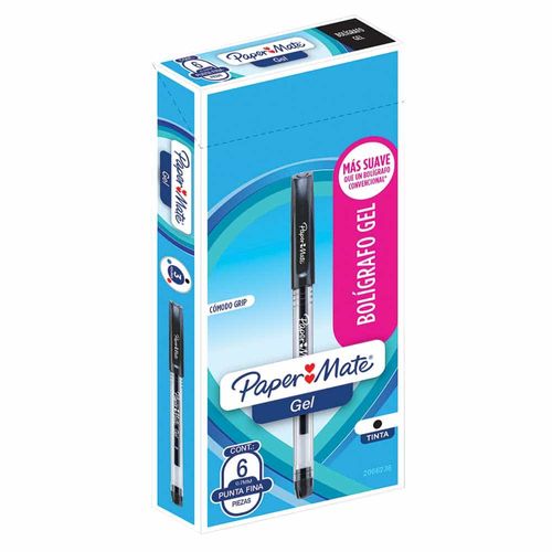 Bolígrafo de Gel Stick de 7 mm Negro Caja con 6 Piezas Paper Mate 2066236