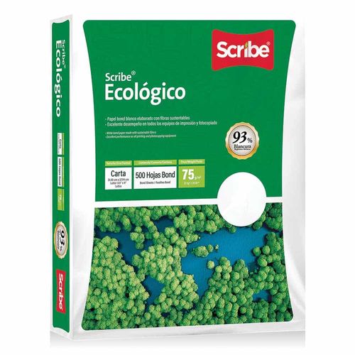 Papel Bond Tamaño Carta Blanco de 37 kg con 500 Hojas  Ecologico Scribe