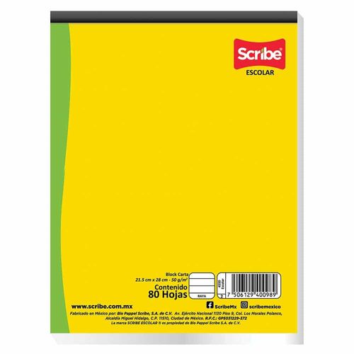 Block Tamaño Carta con 80 Hojas Raya (Mega) Escolar Scribe