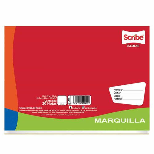 Block Dibujo Blanco de 20 Hojas Marquilla Chico Escolar Scribe