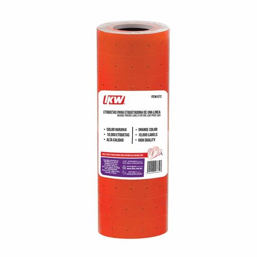 Rollo de Etiquetas Naranja para Etiquetadora (10 Rollos con 1,000 Etiquetas c/u) KW 0672
