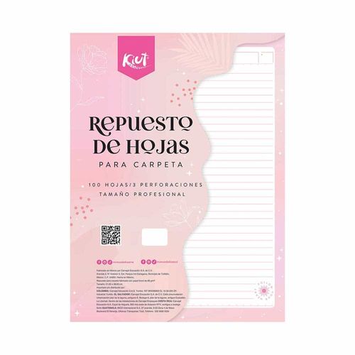 Hojas Perforadas para Carpeta Tamaño Carta de Raya con 100 Hojas Kiut Norma
