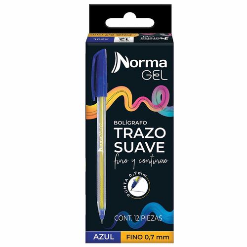 Bolígrafo Punto Fino Gel Stick Azul Caja con 12 Piezas Norma 560360