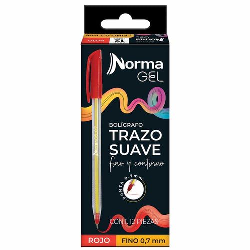Bolígrafo Punto Fino Gel Stick Rojo Caja con 12 Piezas Norma 560361