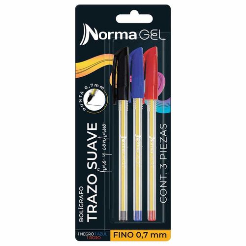 Bolígrafo Punto Fino Gel Stick Surtido Bolsa con 3 Piezas Norma 560356