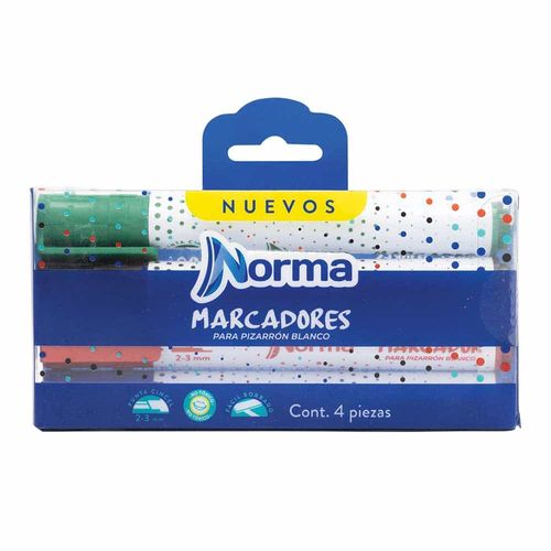Marcador para Pizarrón Grueso Surtido Blíster con 4 Piezas Norma 587608