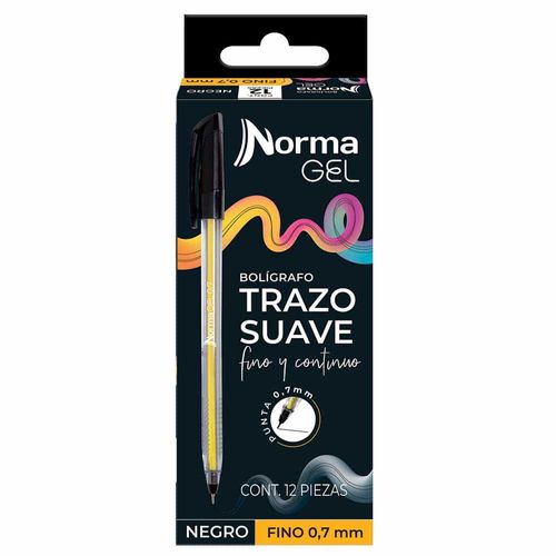 Bolígrafo Punto Fino Gel Stick Negro Caja con 12 Piezas Norma 560359