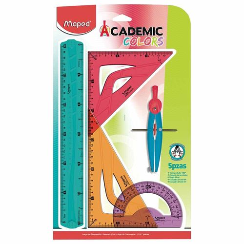 Juego de Geometría Multicolor Blíster con 5 pzas Academic Colors Maped 981748