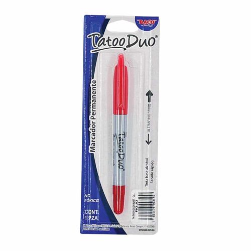Marcador Permanente Delgado Doble Punta Rojo Blíster con 1 Pieza Tatoo Baco 03157