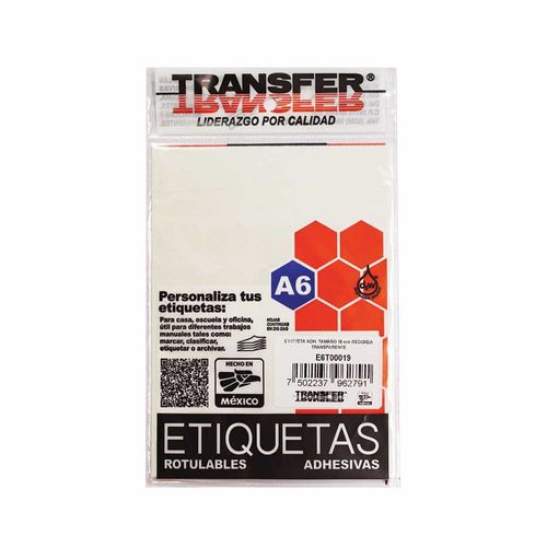 Etiqueta Adherible Redonda Transparente 19mm TRANSFER E6T00019