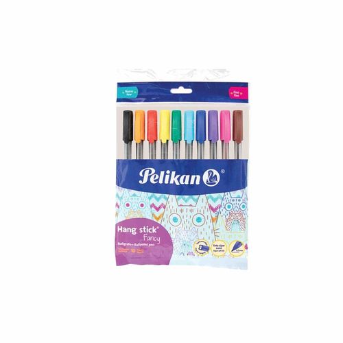 Bolígrafo Punto Fino Hang Stick Colores Surtidos Bolsa con 10 pzas Fancy Pelikan 800039