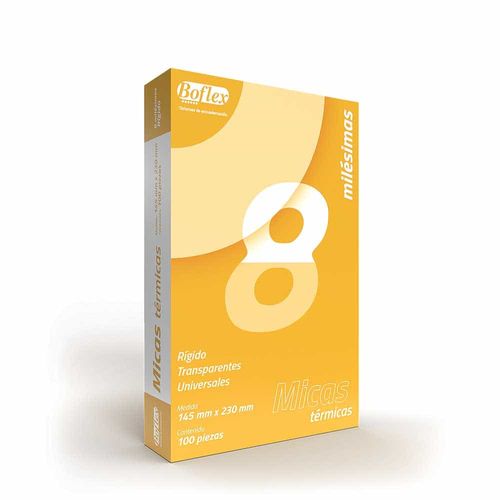 Mica Térmica Tamaño Media Carta 8 Milésimas Caja con 100 Piezas Boflex M145X230