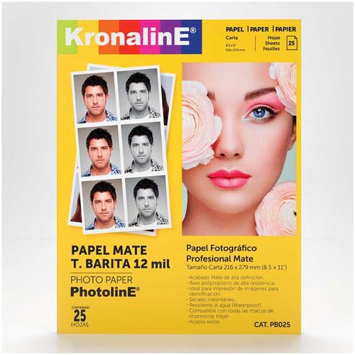 Papel Fotográfico Mate Tamaño Carta (8.5X11") Paquete con 25 Hojas KRONALINE PB025