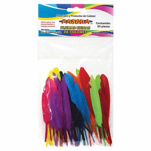 Plumas para Manualidades Colores Basicos Surtidos de 14cm con 50 pzas Pascua