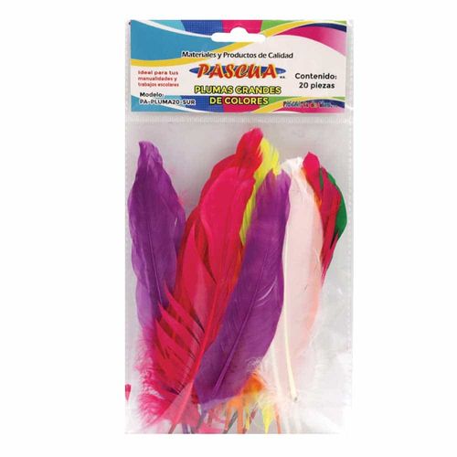 Plumas para Manualidades Colores Basicos Surtidos con 20 pzas Pascua