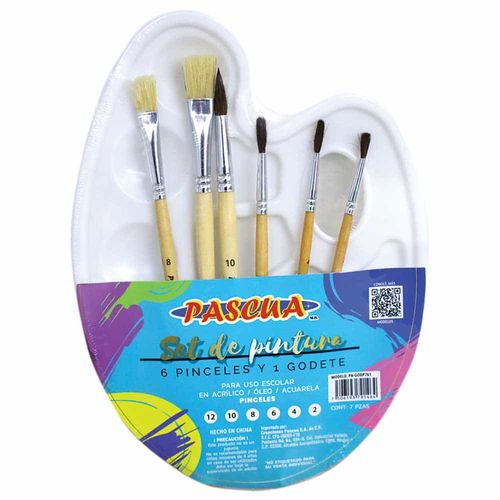 Set de Pintura Con Godete de Paleta Plastica con 6 Pinceles Pascua