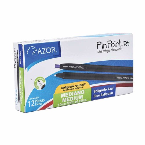 Bolígrafo Punto Mediano Retractil Azul Caja con 12 Piezas Pin Point Azor 301.6110AZ