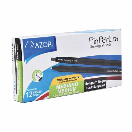 Bolígrafo Punto Mediano Retractil Negro Caja con 12 Piezas Pin Point Azor 301.6110NE