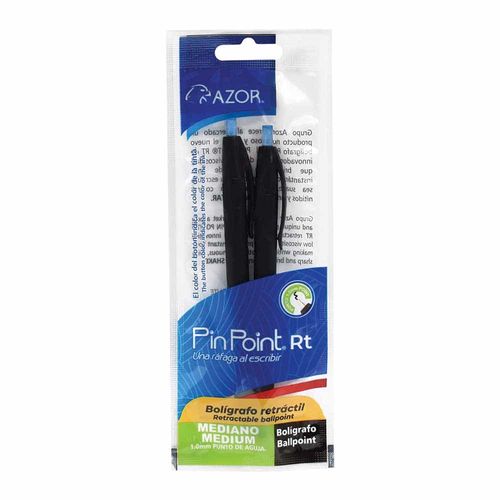 Bolígrafo Punto Mediano Retractil Azul Bolsa con 2 Piezas Pin Point Azor 301.6112AZ
