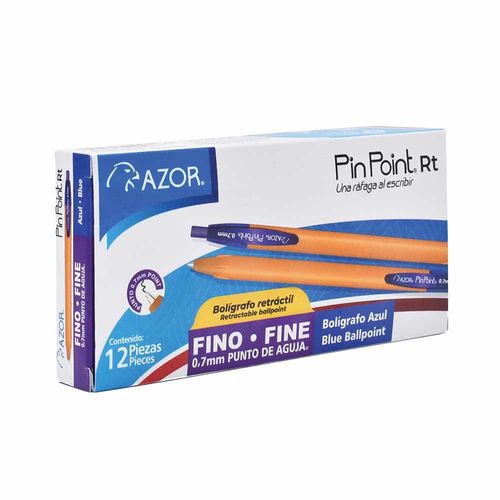 Bolígrafo Punto Fino Retractil Azul Caja con 12 Piezas Pin Point Azor 301.6120AZ