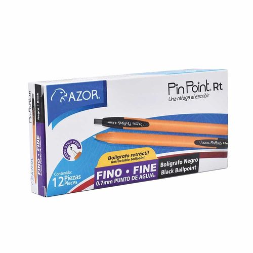 Bolígrafo Punto Fino Retractil Negro Caja con 12 Piezas Pin Point Azor 301.6120NE