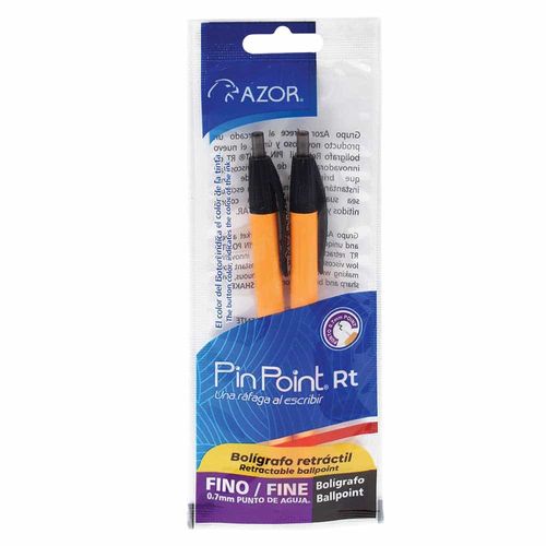 Bolígrafo Punto Fino Retractil Negro Bolsa con 2 Piezas Pin Point Azor 301.6122NE