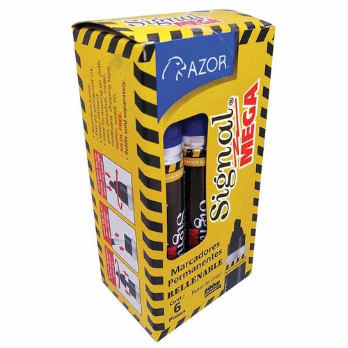 Marcador Permanente Aluminio Grueso Azul Caja con 6 Piezas Signal Azor 301.1500AZ