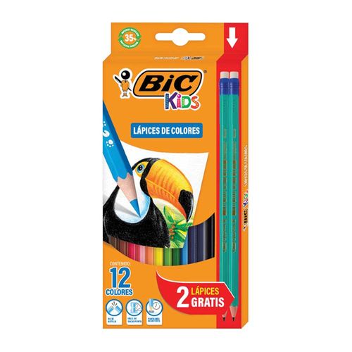 Lápices de Colores Caja con 12 Piezas Largos Hexagonales Bic Evolution